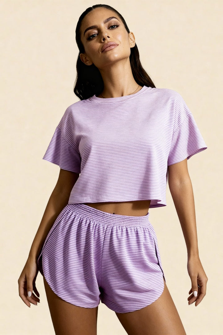Short Set with Slits and Crop Top Carmen Violet