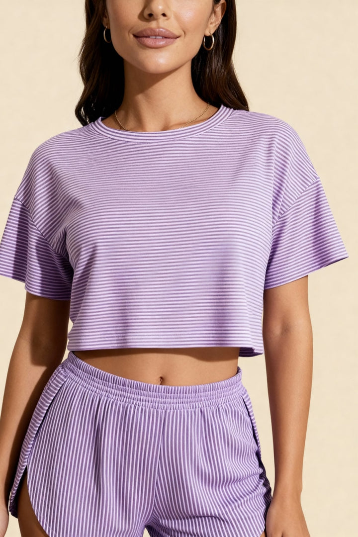 Short Set with Slits and Crop Top Carmen Violet