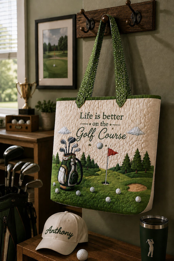 Golf Quilted Tote Bag with Golf Cart Print for Women Golfers and Weekend Golf Days