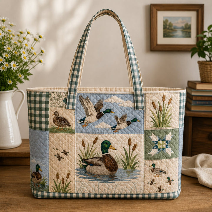Mallard Duck Quilted Basket, Rustic Wildlife Storage, Cabin Decor