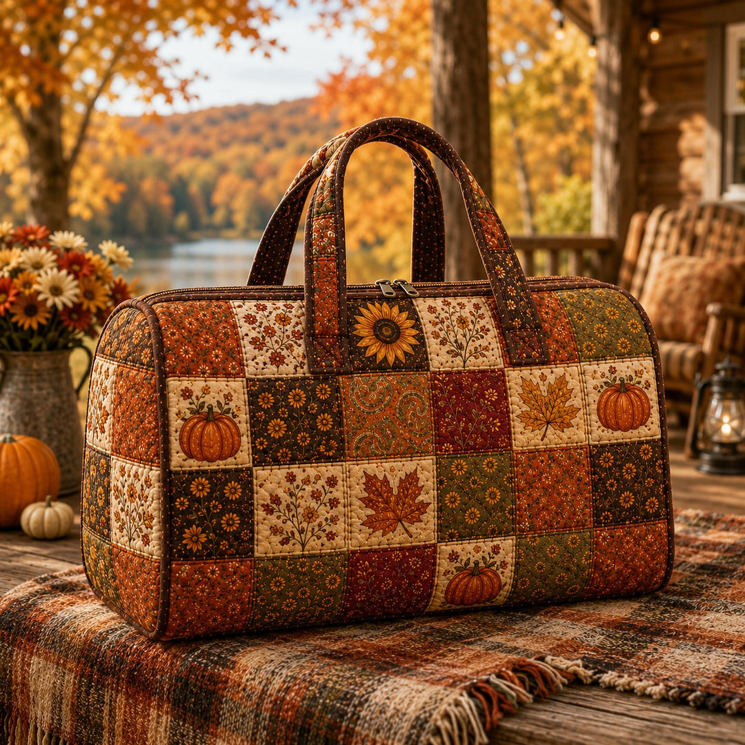 Autumn Floral Quilted Bag, Pumpkin Patchwork, Fall Gift for Her