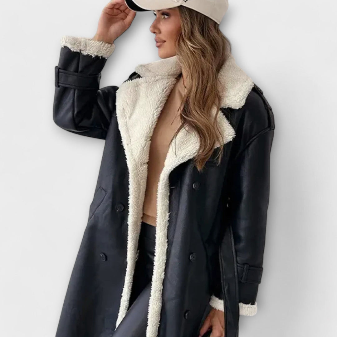 Hosszú klasszikus kabát bolyhos béléssel és teddy gallérral Mária – 2. kép