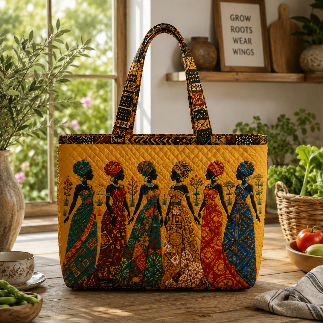 African Art Quilted Tote Bag with Soulbound Roots Design for Women Who Celebrate Culture and Heritage