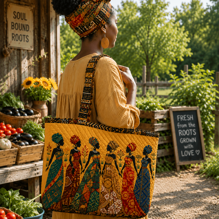 African Art Quilted Tote Bag with Soulbound Roots Design for Women Who Celebrate Culture and Heritage