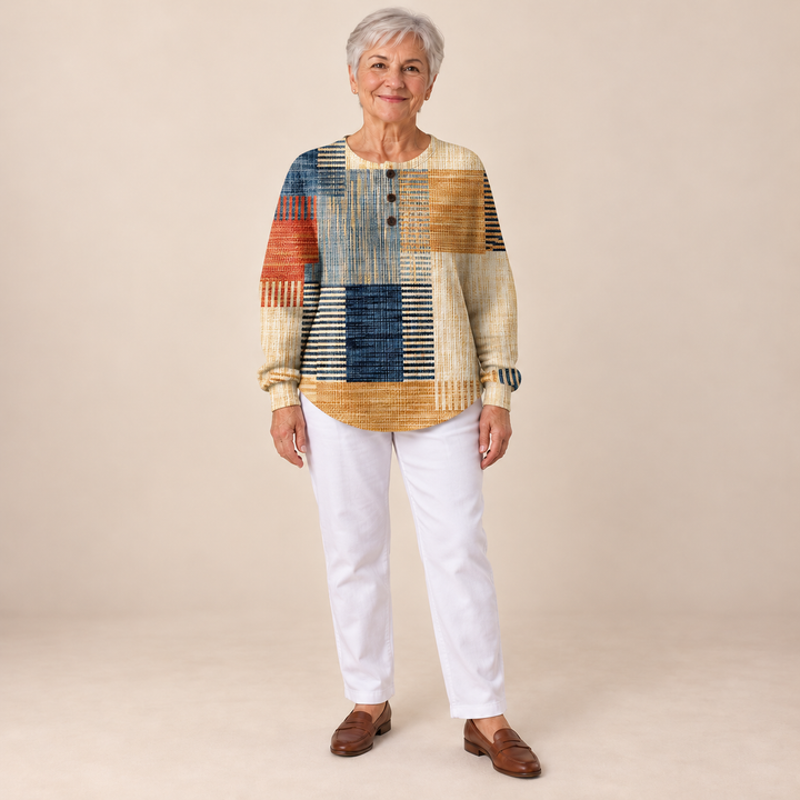 Patchwork mintás waffel pulóver Leyla – 2. kép