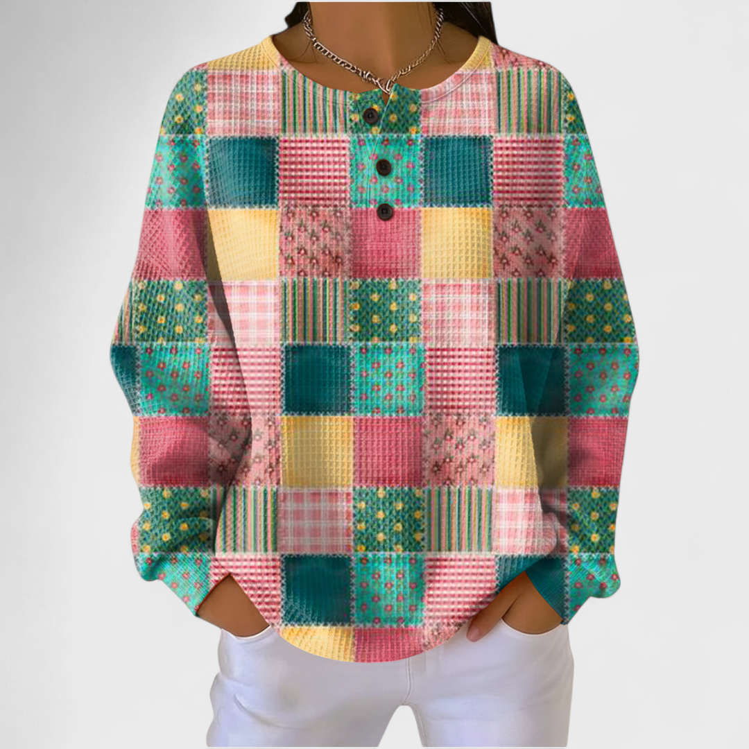 Pasztell patchwork waffel pulóver Linda – Gabriella Budapest