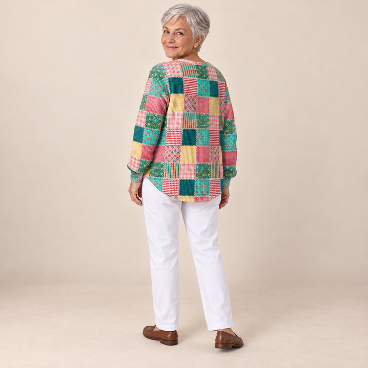Pasztell patchwork waffel pulóver Linda – 3. kép