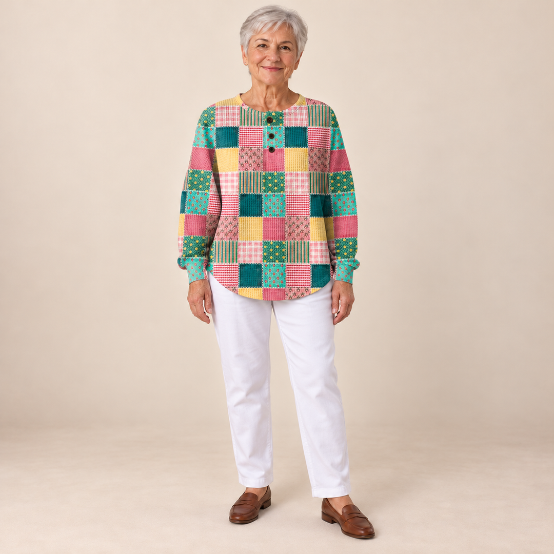 Pasztell patchwork waffel pulóver Linda – 2. kép