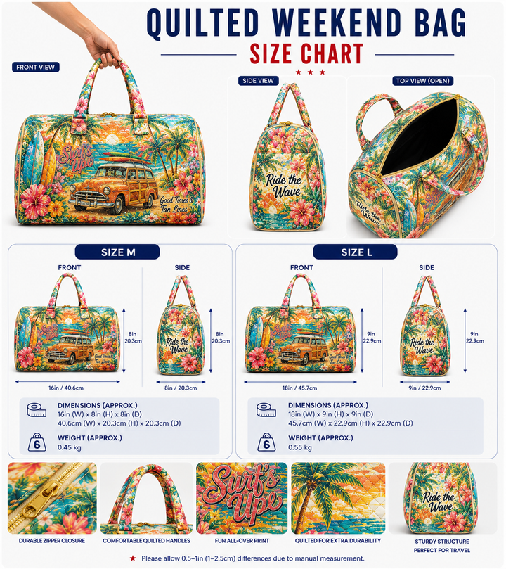 Tropical Beach Quilted Weekender Bag, Floral Vacation Tote, Travel Gift