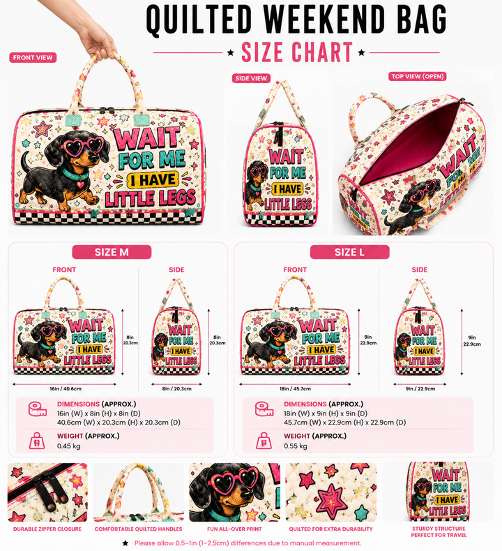Dachshund Quilted Weekend Bag, Wiener Dog Travel Tote, Gift for Her